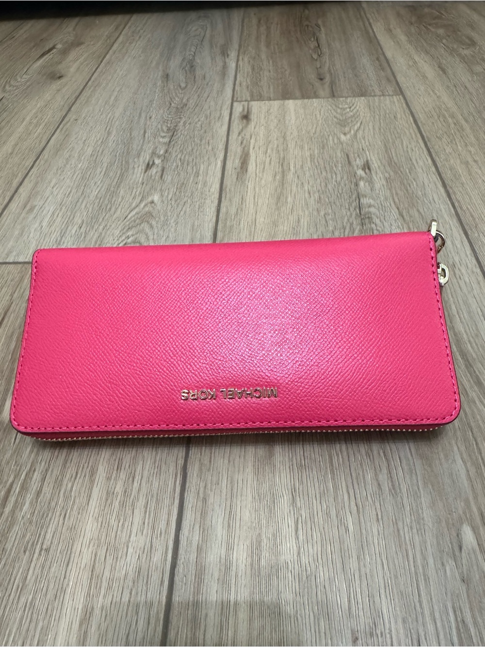 Michael Kors Hot Pink Zip-Around Continental Wallet with Gold Hardware